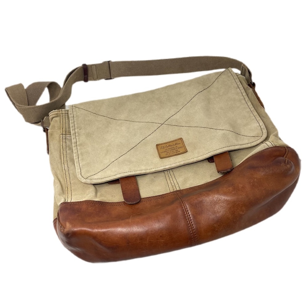 Lucky Brand Collectibles Messenger Canvas & Leather Crossbody Adjustable Tan Bag